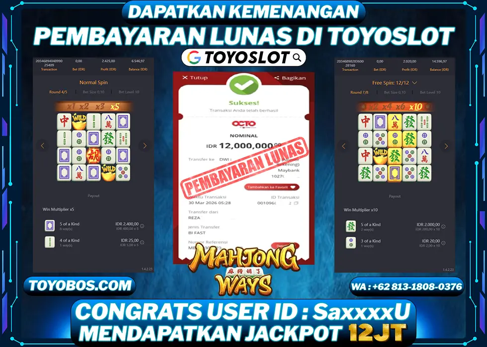 TOYOSLOT - BUKTI KEMENANGAN Mahjong Ways Rp10,000,000,- LUNAS